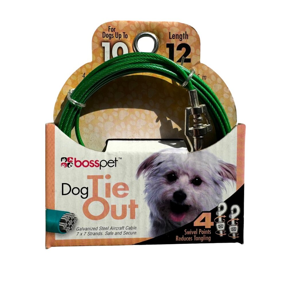Small Dog Tie Out Vinyl Coated Twin Swivel Outdoor Cable Restraint 12 Feet - Picture 4 of 5